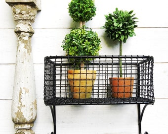 Jet Black Ebony Black, Shabby Chic Wire Basket , Lotion Holder, Wall Basket , Towel Bar ,Hand Towel Holder, Pink Peonies, Shabby Chic Iron ,