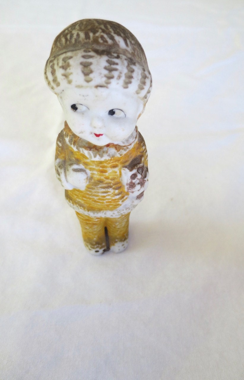 1930s Frozen Bisque Googly Eyed Doll Winter Dolly with Kitty