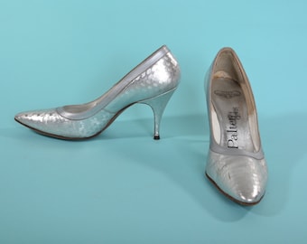 Vintage 1960s Silver Wedding Shoes - Palter Debs High Heel Stiletto - Bridal Fashions Size 7.5 N