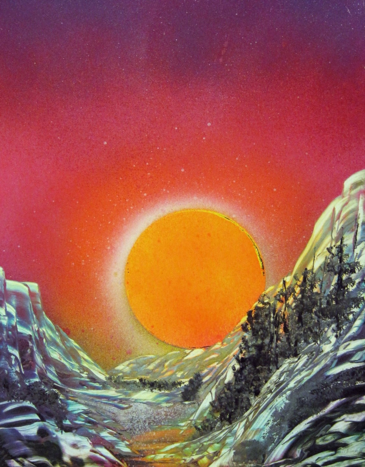 Spray Paint Art Original Sunset Landscape Poster Painting