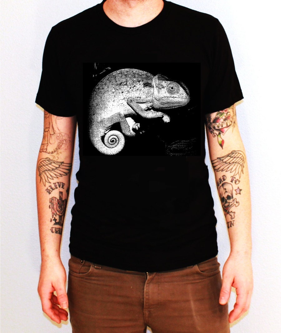 Chameleon Hand-printed Mens T-shirt by KnighthawkInk on Etsy