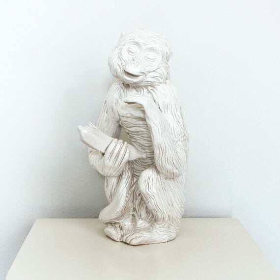 Mid Century Monkey Statue Large Vintage Ceramic by farmorshouse