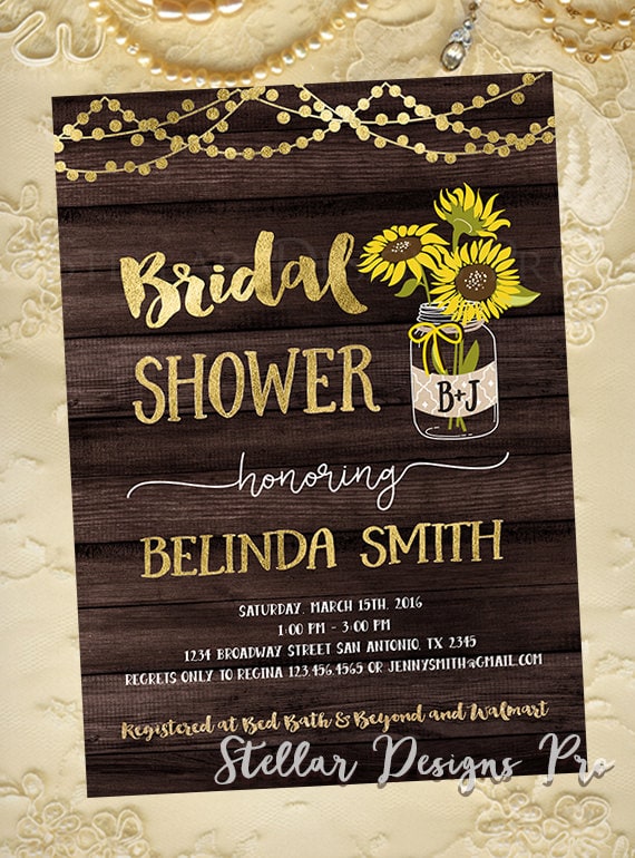 Rustic sunflowers bridal shower invitation