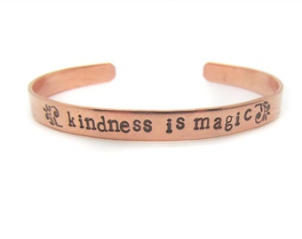 custom hand stamped copper bracelet - unisex bracelet -kindness is magic - birthday gift, bohemian, boho, quote, modern, unique jewelry