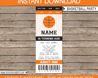 Basketball Ticket Invitation Template - Birthday Party - INSTANT DOWNLOAD with EDITABLE text - you personalize at home