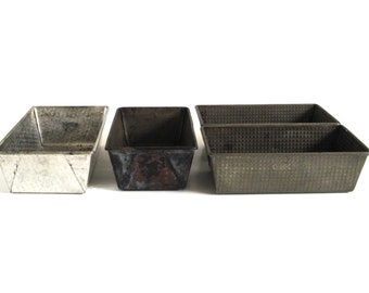 Antique Bread Loaf Pans Baking Tins Food Photography Props Aged Metal Ekco 603 & No. 7, Ovenex, Bake King No. 22