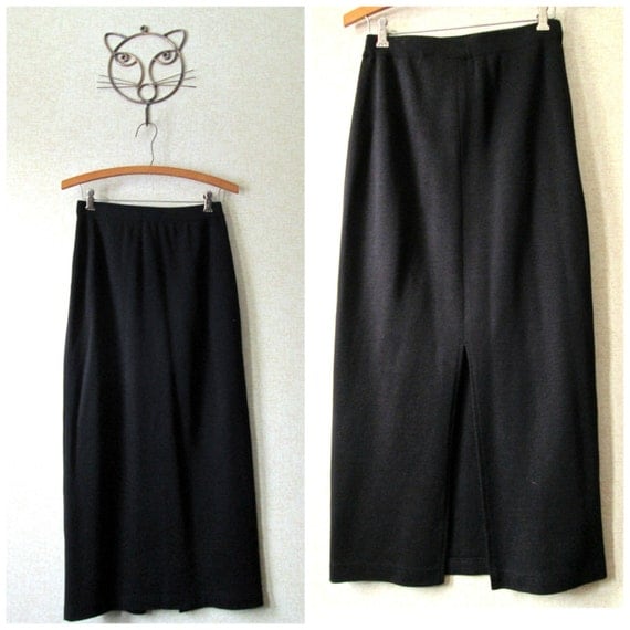 Black Pencil Skirt long maxi straight tube skirt wool knit