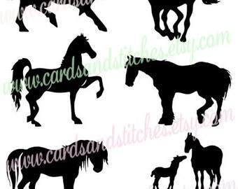 Horse Silhouettes SVG - Horses SVG - Horse Lovers - Digital Cutting File - Silhouette Cameo - Instant Download - Svg, Dxf, Jpg, Eps, Png