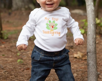 Baby First Thanksgiving Outfit, 1st Thanksgiving Shirt, My First Thanksgiving Outfit, Turkey Applique Shirt
