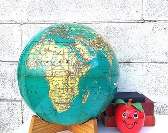 WORLD GLOBE | 16-inch Weber Costello Basic Globe | Vintage (c.1982-1984) Extra-Large Teaching Classroom Globe | USSR | Wooden Stand