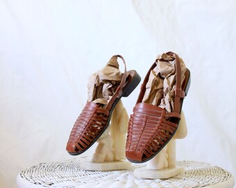 Vintage Chocolate Leather Huarache Sandals Sz 9.5