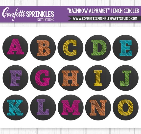 INSTANT DOWNLOAD Rainbow Alphabet" Chalkboard A-Z Initials 4x6" 1" Inch Bottle Cap Image/Digital Collage Sheet Il_570xn