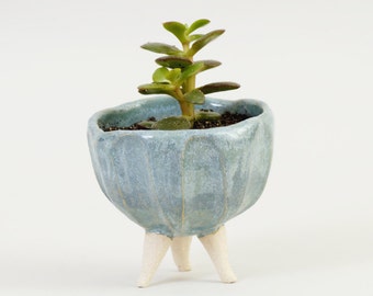 Turquoise Blue Pottery Planter Ceramic Planter ~ Ceramic Plant Pot Modern Planter Ceramic Bowl ~ Handmade Ceramics Tripod Planter Cactus Pot