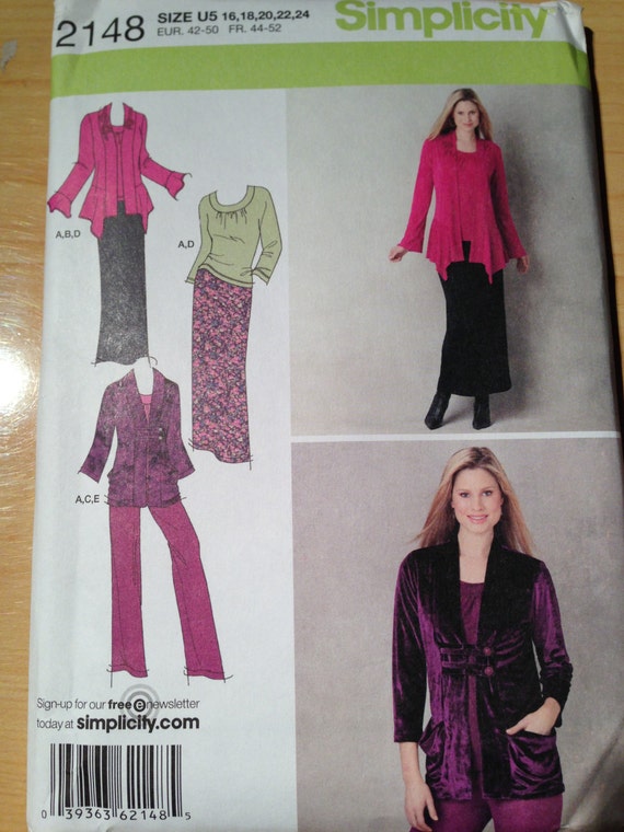 Simplicity 2148 Sewing Pattern Misses Pants, Skirt, Knit Top and Cardigan Uncut Size 16-24