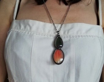 Terrarium Necklace, Feathers of parrots, Gypsy Pendant, Bohemian Jewelry, gift for her, Feather necklace
