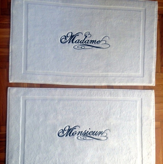 BATH MAT2pcs embroidered Tub matMadame/Monsieur bath rug