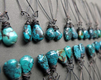 Genuine Turquoise Earrings - Long Turquoise Earrings - Turquoise Drop Earrings - Long Boho Earrings - Natural Turquoise Jewelry - Hippie