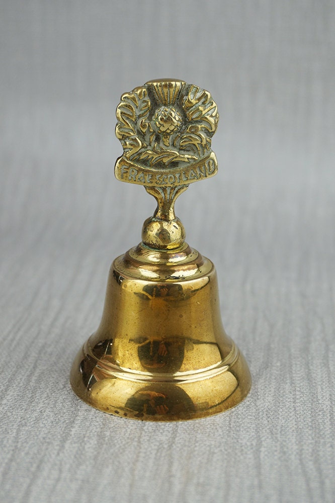 Small Vintage Brass Metal Hand Bell Ornament With Frae