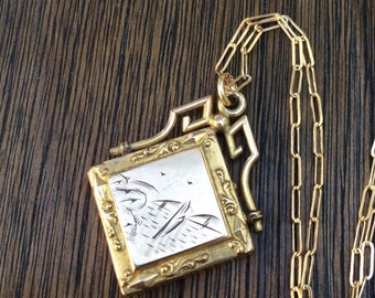 Antique Edwardian 1904 Fob Locket Necklace, Wightman & Hough Co., No Monogram
