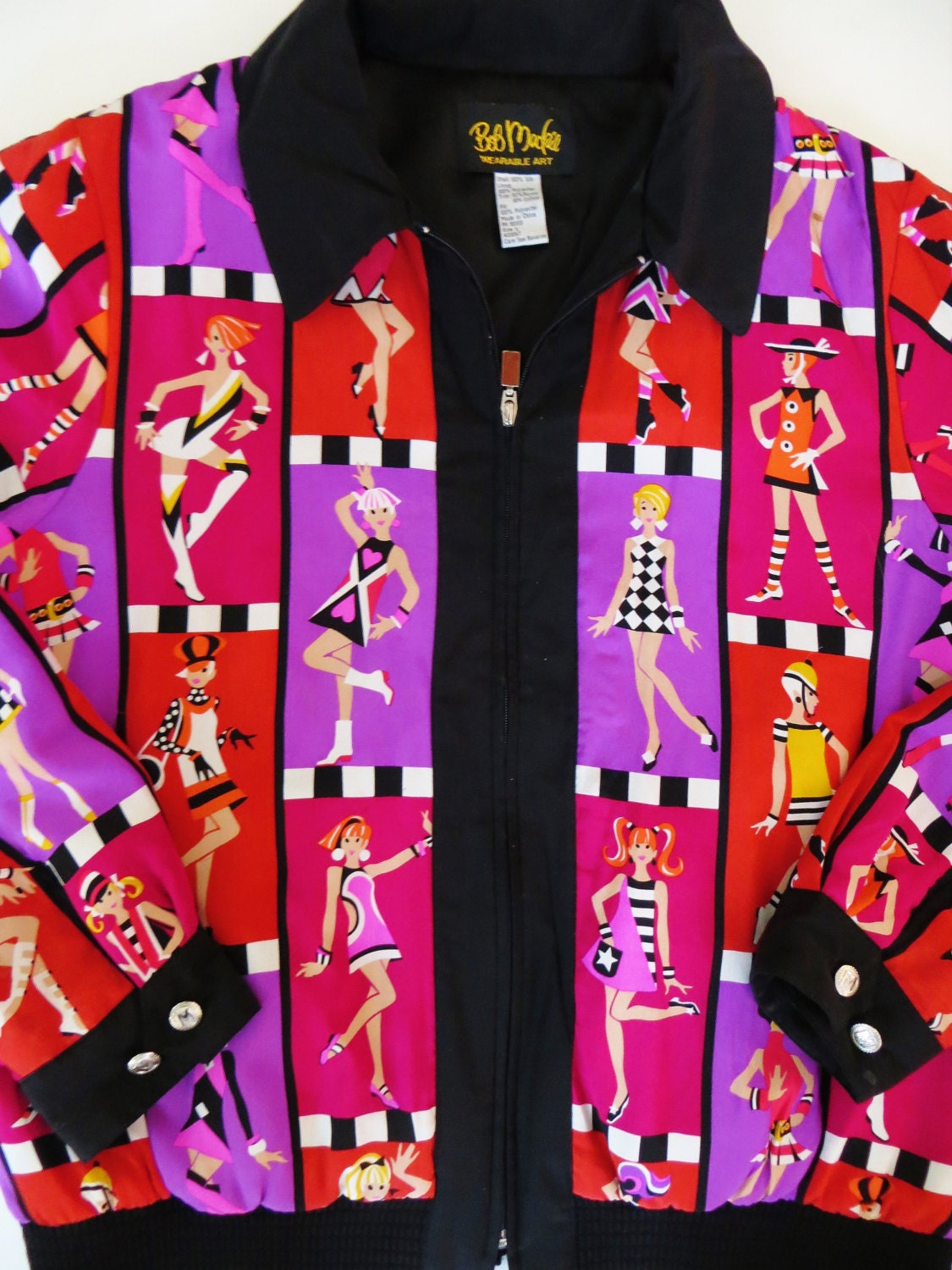 Vintage Bob Mackie Wearable Art Silk Jacket Zip Front Red