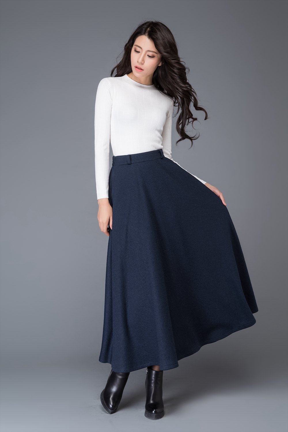 Wool skirt Vintage skirt maxi skirt wool skirts navy