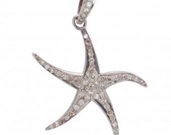 Large Diamond Starfish Pendant, Pave Diamond Pendant, Beachy Pendant, Boho Festival Jewelry
