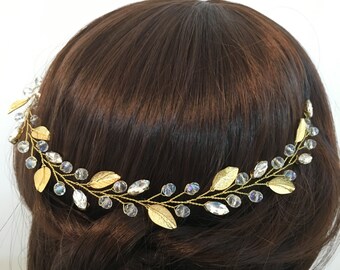 Gold wedding crown, wedding headpiece gold, bridal headpiece, bridal crown, wedding headpiece, floral bridal headpiece, bridal tiara crown