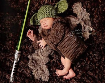 Star Wars Inspired Baby Infant Newborn Yoda Hat Cap Beanie Robe Sweater Cardigan Set