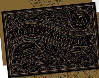 Angela Jazz Era Inspired Art Deco Wedding Invitations (Custom, Printed)