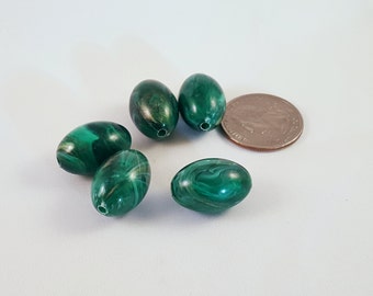 Vintage Plastic Green Marbled Oval Beads