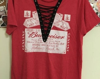 LF Inspired Lace Up Tee Red Budweiser Lace up