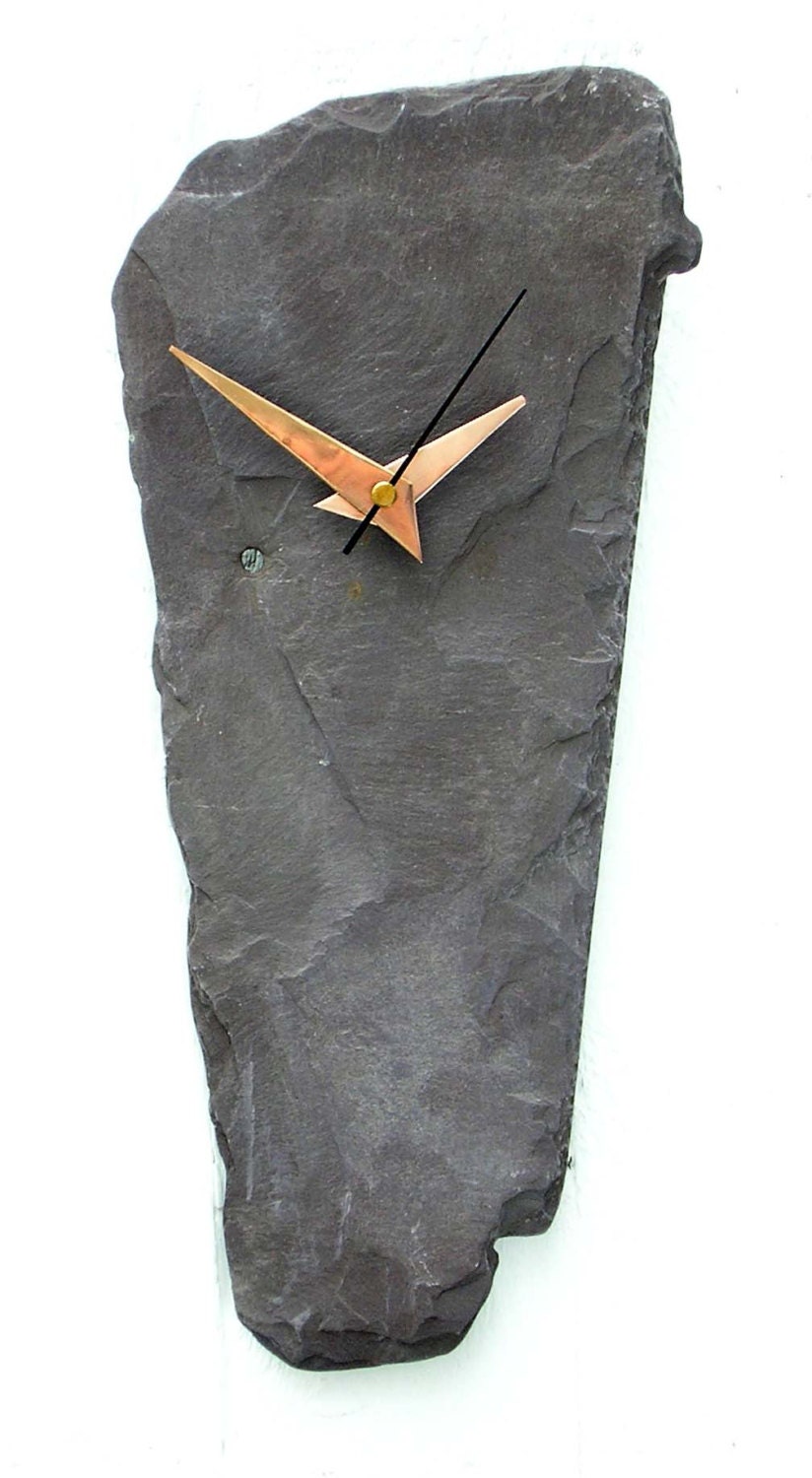 Wall clock made from reclaimed Welsh slate and reclaimed