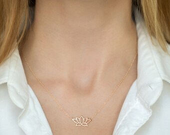Rose Gold Lotus Charm Necklace, Minimalist Lotus Necklace, Necklace For Her, Rose Gold Jewelry, Lotus Necklace In Rose Gold, N277RG