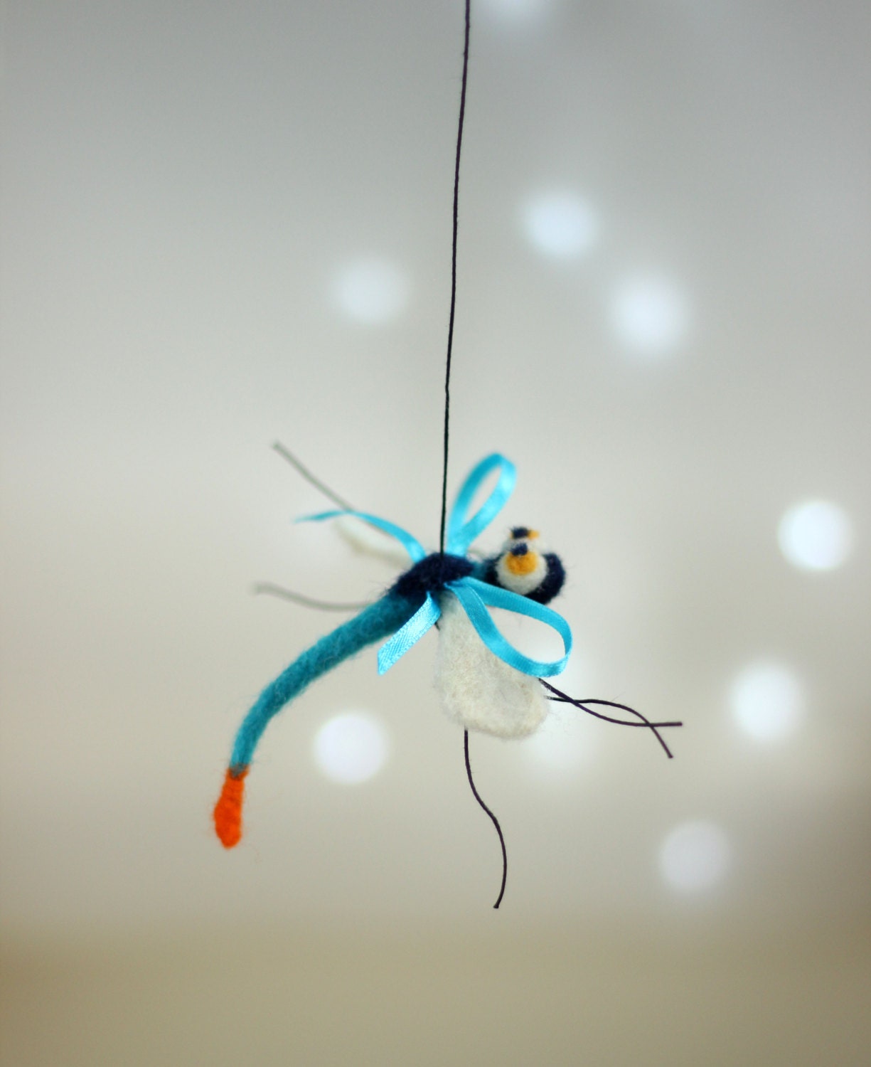 Needle Felt Dragonfly Blue Dragonfly Ornament by FeltArtByMariana