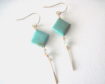 Turquoise earrings Turquoise and gold earrings Gold and turquoise earrings