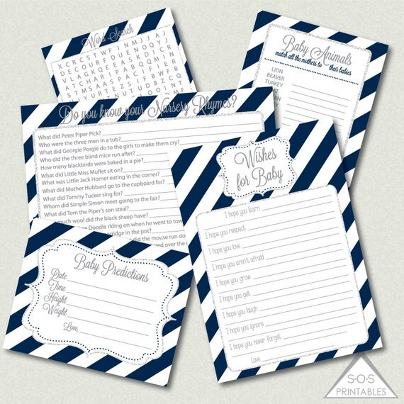 Navy and White Baby Shower Games Navy and Silver Printable