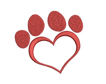 Machine Embroidery Design Instant Download - Love Heart Paw Print 1