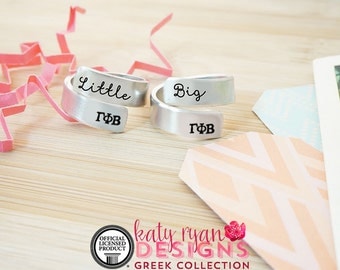 Gamma Phi Beta Big Little Wrap Ring Set - ΓΦΒ Big Little Sorority - Official Licensed Product - ΓΦΒ Big Little Reveal - Hand Stamped Rings