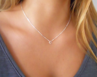 Sterling Silver Necklace With A Tiny Textured Ring; Dainty Silver Necklace; Delicate Layering Silver Necklace; Silver Ring Necklace;