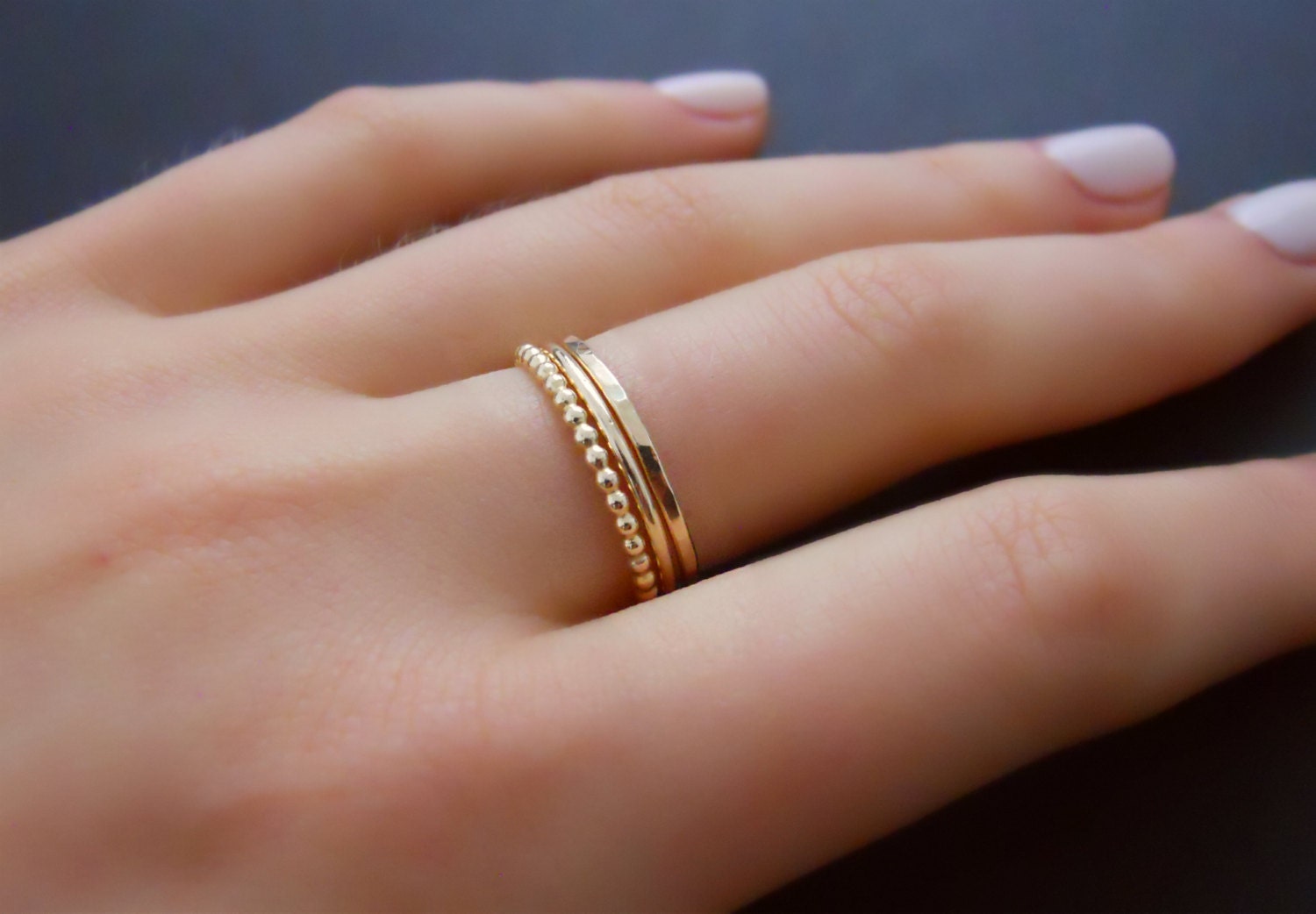 14k Gold Filled Ring Set Set Of 3 Rings Hammered Ring Round