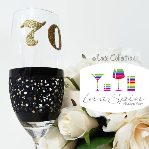 70th Birthday Glass Black and Gold 70th Party by