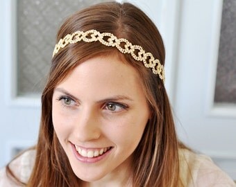 GOLD BRIDAL HEADPIECE , Gold Bridal Headband, Bridal Head piece