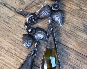 Mexican Sterling Silver and Green Stone Elena Solow /Blue Jaguar Earrings