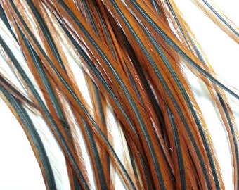 5 long rooster feathers, natural brown feather, rooster saddle, hair extension, craft supply, fly fishing feather