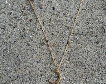 Tiny Moon Necklace, Crescent Moon, Gold Necklace, Gold Moon, Hammered, Dainty Necklace