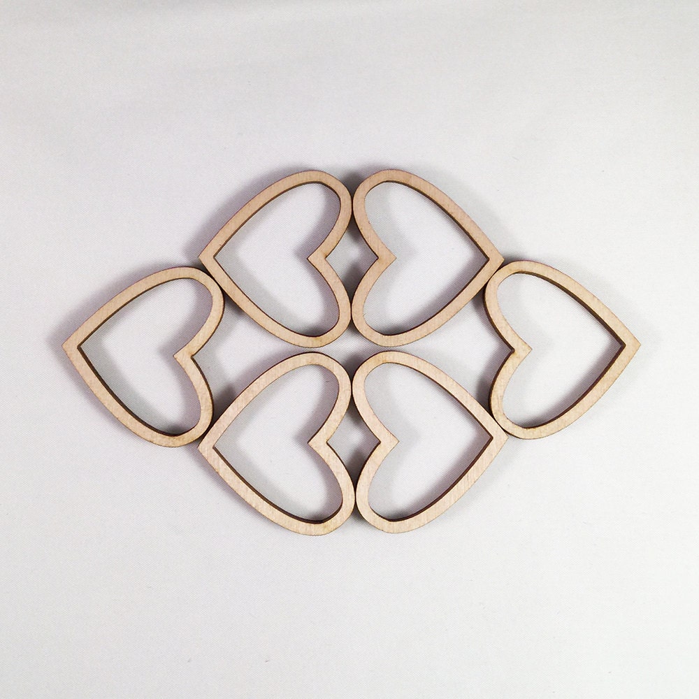 6 laser cut wood heart frames. Wood hearts. Laser cut baltic birch
