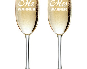 Personalized Champagne Glasses, Gifts for Couples, Mr and Mrs Flutes, Personalized Toasting Glasses, Custom Champagne Glasses, Set of 2