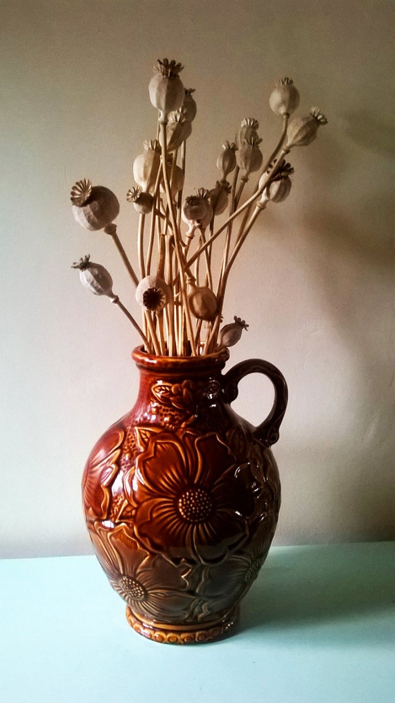 Beautiful Old English Majolica Pottery Vase with Sunflower