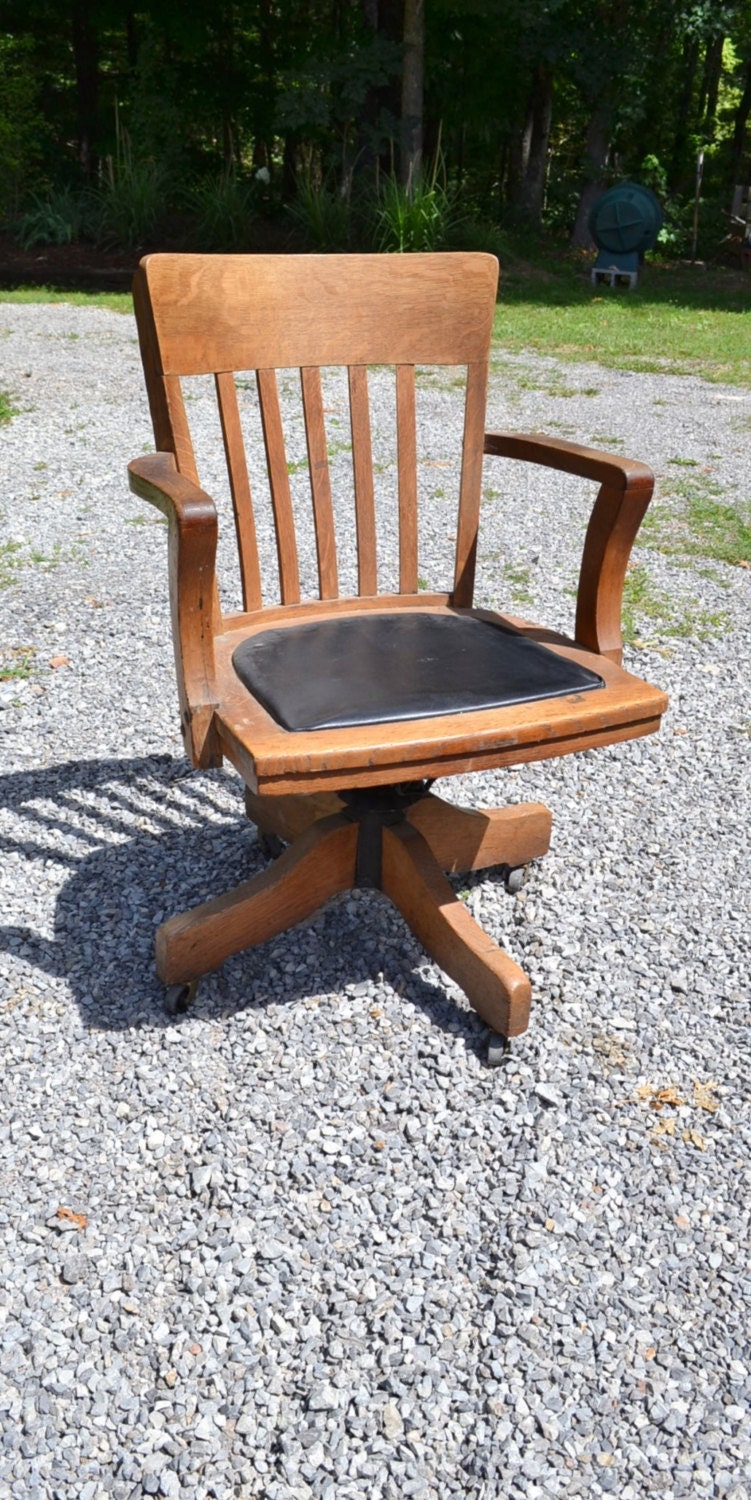 RESERVED Vintage Wood Office Desk Chair Swivel Industrial