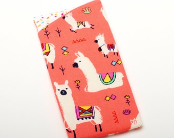 Llama Sunglass Holder, Cute Glasses Sleeve, Eyeglasses Case - Coral Llama Gifts - Llama Bag